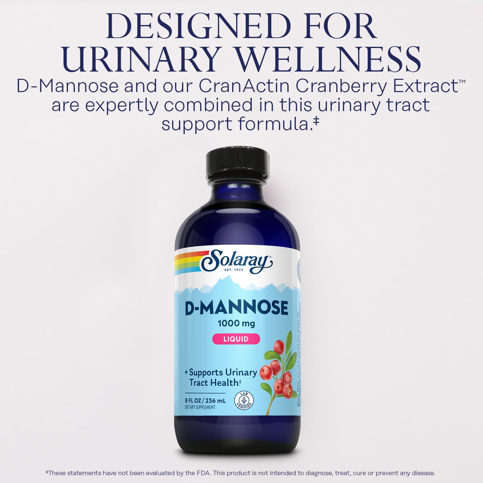 Etiqueta del producto SOLARAY D-Mannose con ingredientes visibles.
