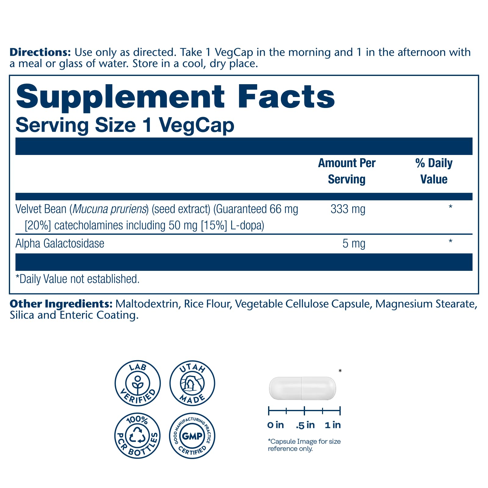 SOLARAY Dopabean etiqueta-frontal información clara de ingredientes