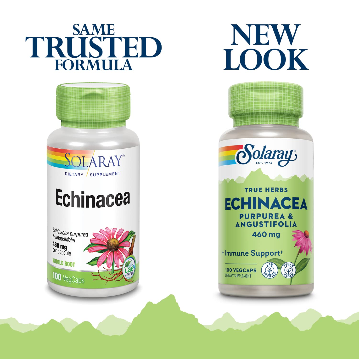 SOLARAY Echinácea Angustifolia y Purpurea, etiqueta y envase para bienestar diario