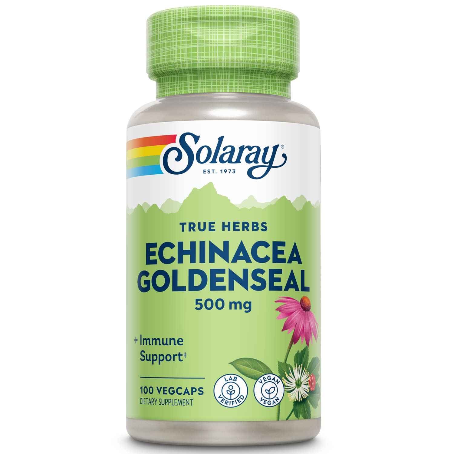 SOLARAY Echinacea raíz en frasco, apoyo al bienestar diario.