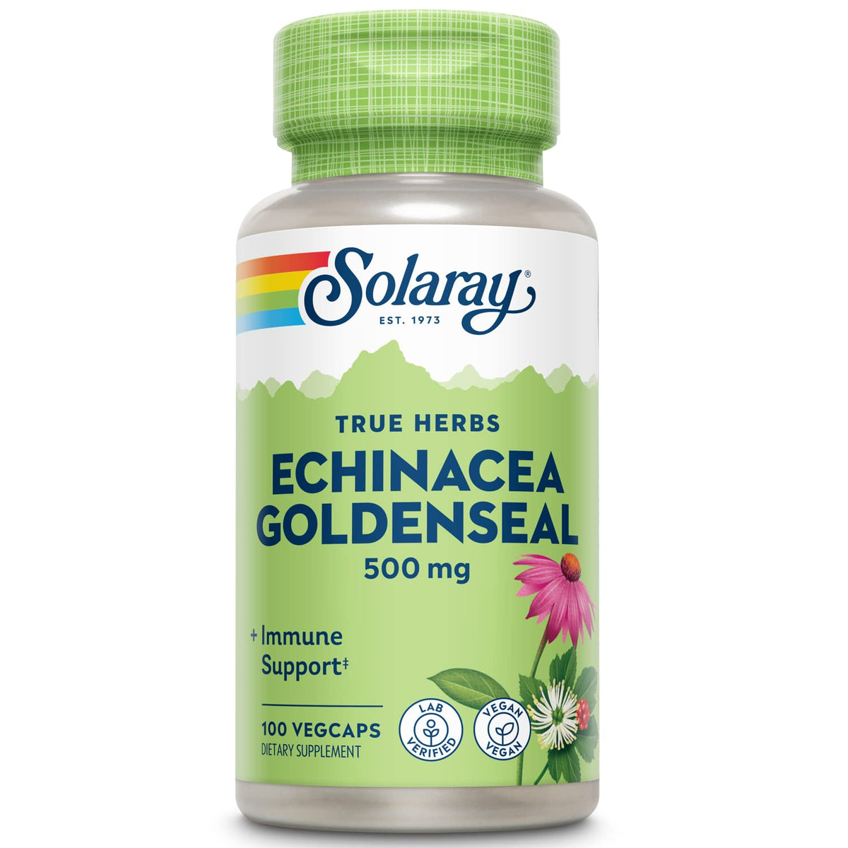 SOLARAY Echinacea raíz en frasco, apoyo al bienestar diario.