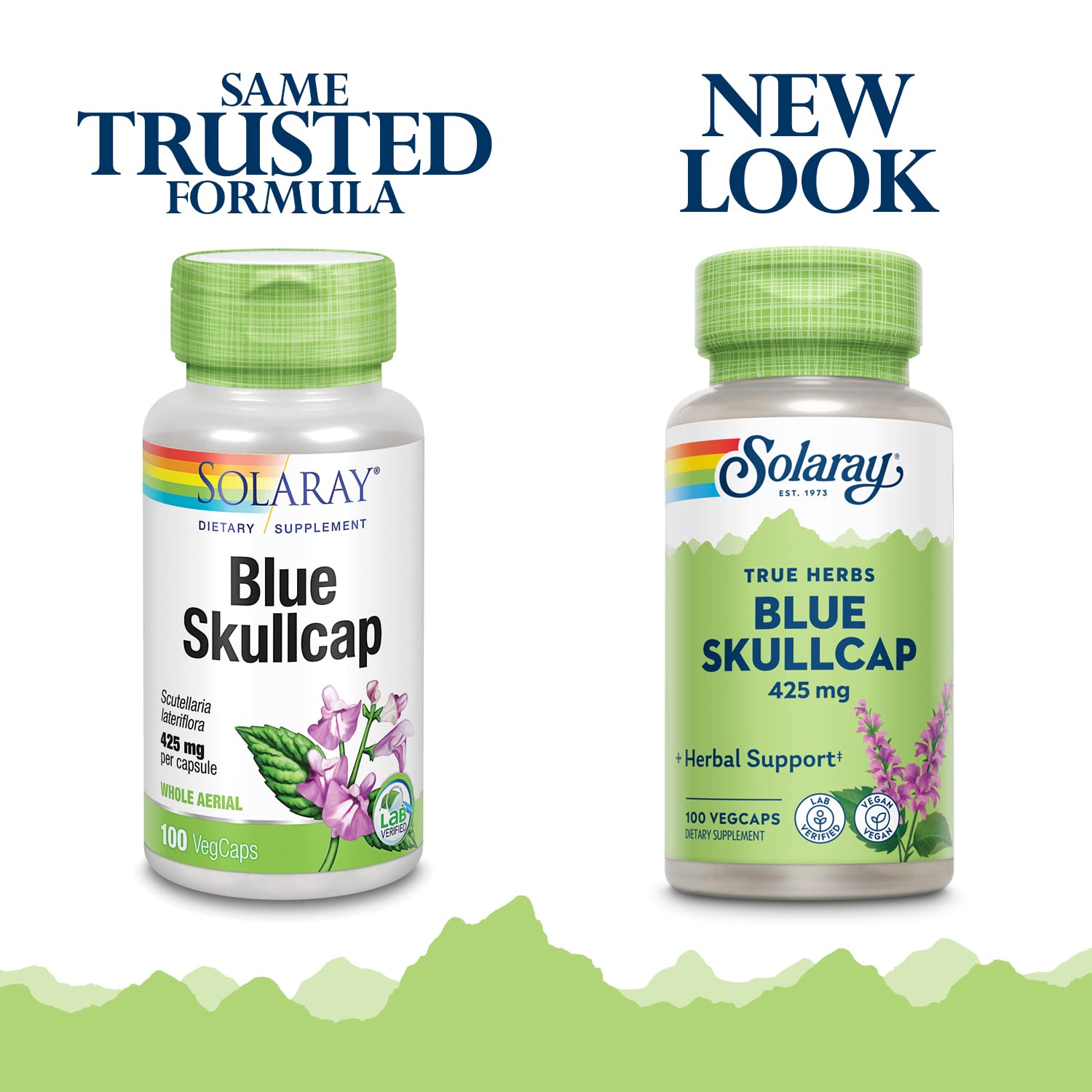 SOLARAY escutelaria azul 425 mg, cápsulas abiertas, muestra uso diario