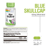 SOLARAY escutelaria azul 425 mg, etiqueta detalle, informa ingredientes y pureza