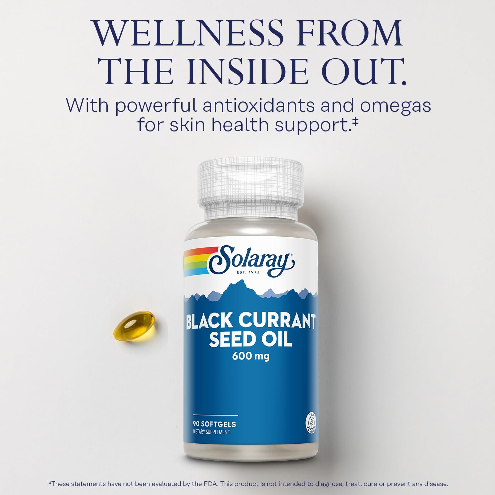 SOLARAY Etiqueta de producto Grosella Negra con lista de beneficios