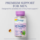 Etiqueta frontal SOLARAY Saw Palmetto Extract, fórmula estandarizada para consistencia.