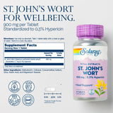 SOLARAY Etiqueta de Hierba de San Juan 900 mg mostrando ingredientes y dosis.