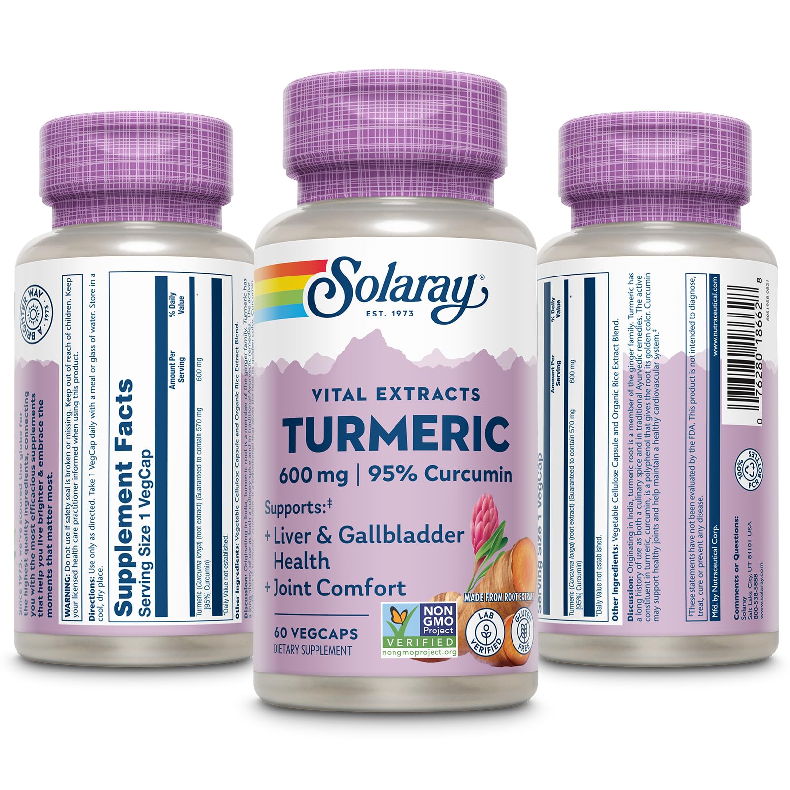 SOLARAY Etiquetas certificadas: vegano, sin gluten y sin OGM.