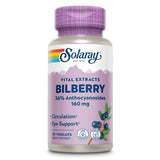 SOLARAY botella con extracto de arándano 160 mg para apoyo ocular.