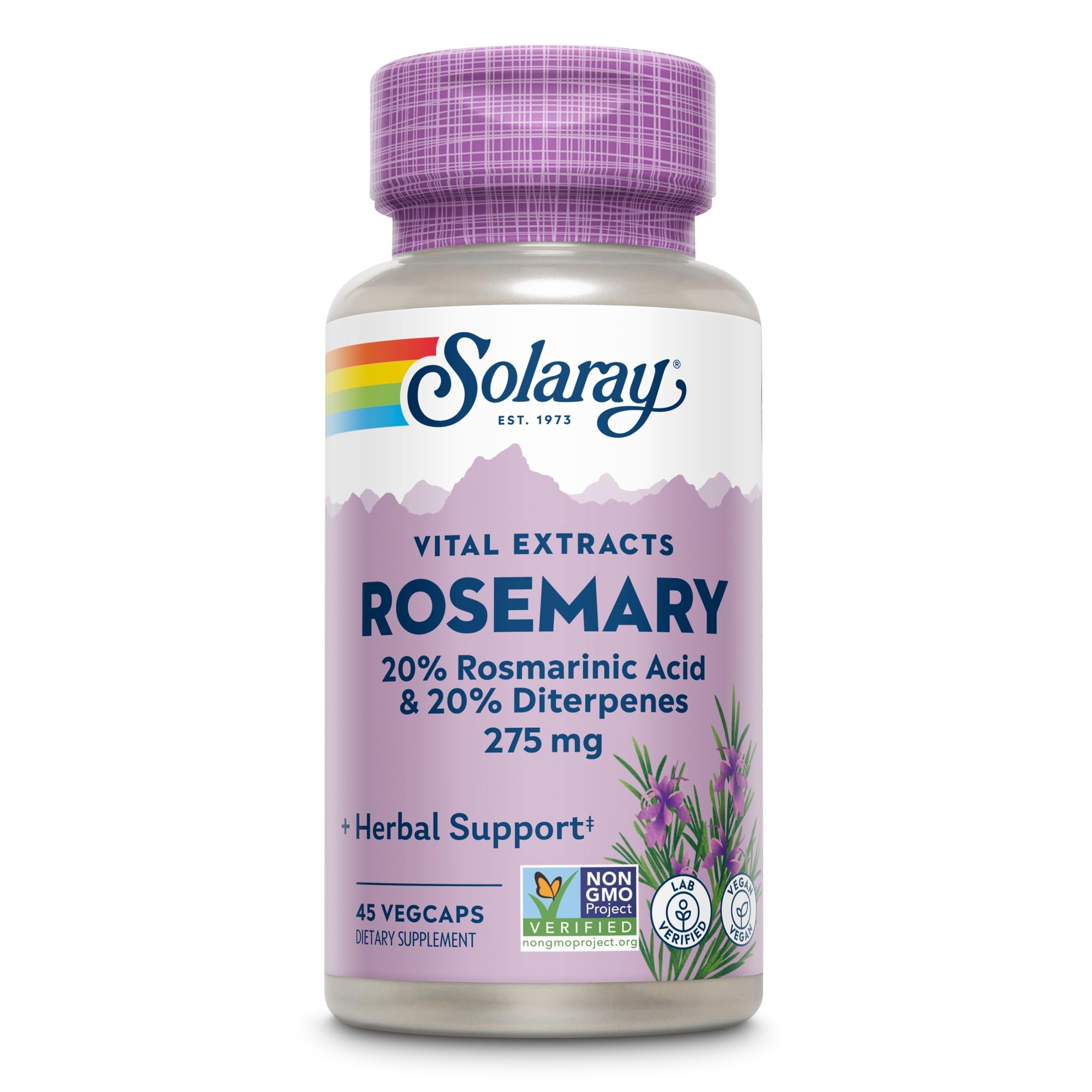 SOLARAY etiqueta frontal de romero 275 mg, uso diario para enfoque