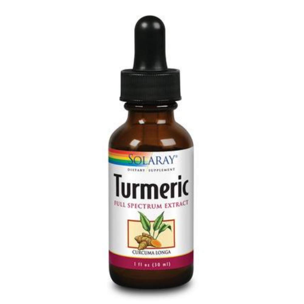 SOLARAY extracto de cúrcuma en botella de 1 oz para apoyo diario.