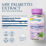 SOLARAY Saw Palmetto Extract en cápsulas, dosis estandarizada para uso diario.