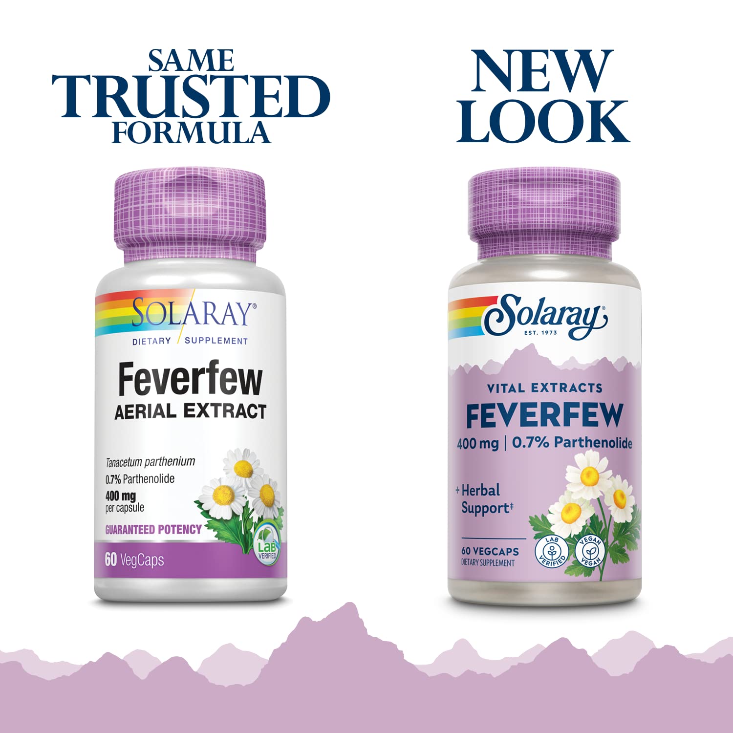 SOLARAY Feverfew Extract etiqueta clara facilita identificación y calidad.