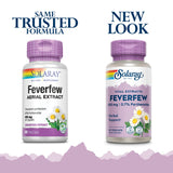 SOLARAY Feverfew Extract etiqueta clara facilita identificación y calidad.