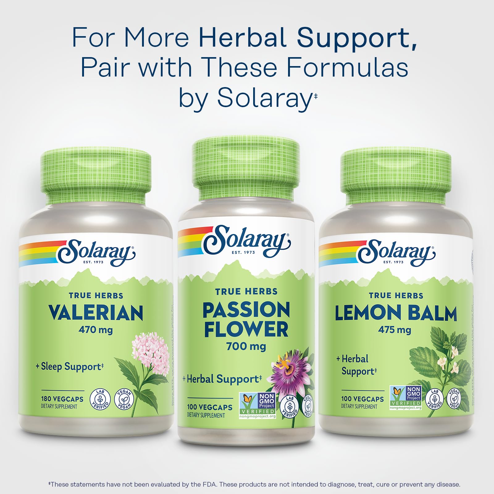 SOLARAY Flor de la Pasión 700 mg, sello verificado en laboratorio, confianza respaldada