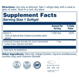 Etiqueta de SOLARAY Food Carotene muestra beta caroteno y vitamina A.