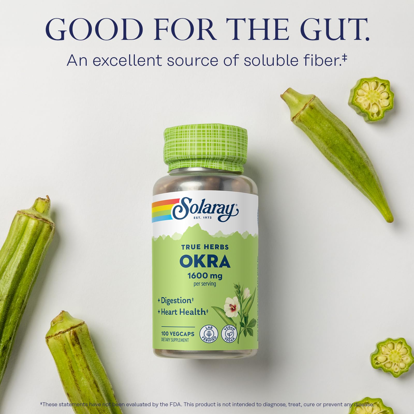 SOLARAY Fruta de Okra entera, fuente natural de fibra.