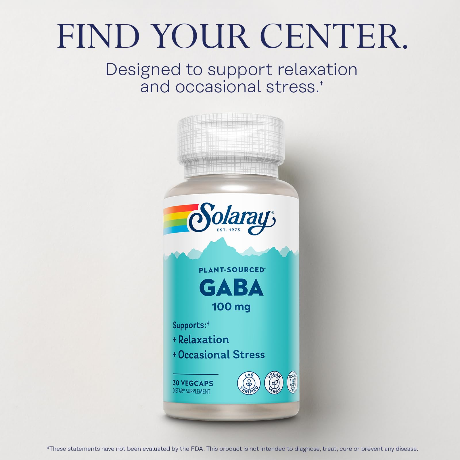 GABA de cebada fermentada de SOLARAY, fuente natural para apoyo general.