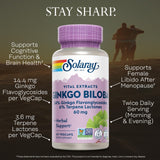 SOLARAY Ginkgo Biloba Extract etiqueta, detalle de envase sustentable.