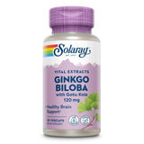 SOLARAY Ginkgo Biloba con Gotu Kola en frascos etiquetados para apoyo cognitivo diario.