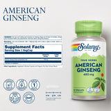 SOLARAY ginseng americano 480 mg, cápsulas-en-frasco: posible impulso de energía durante el día.