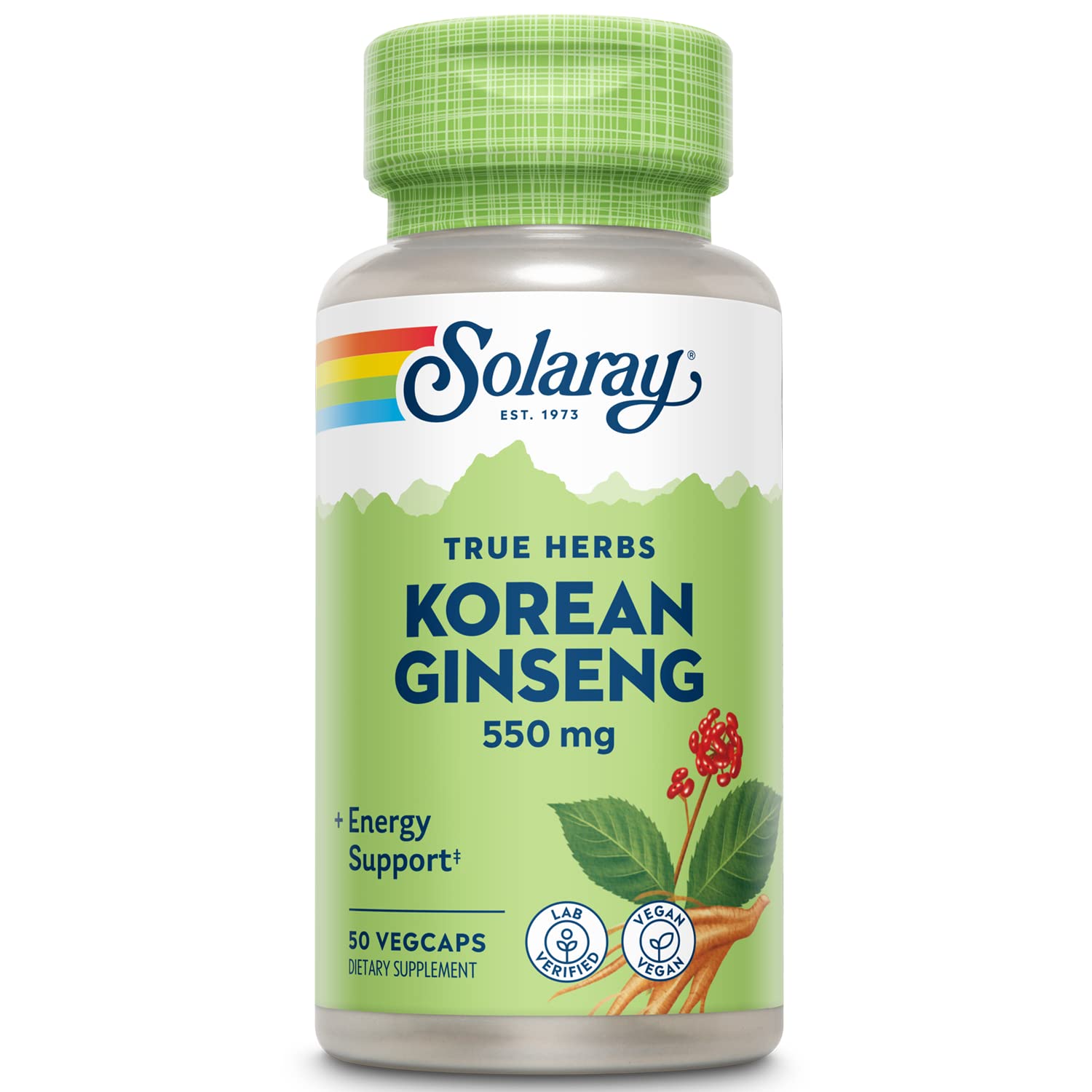 SOLARAY ginseng coreano 550 mg: botella para energía sostenida diaria.