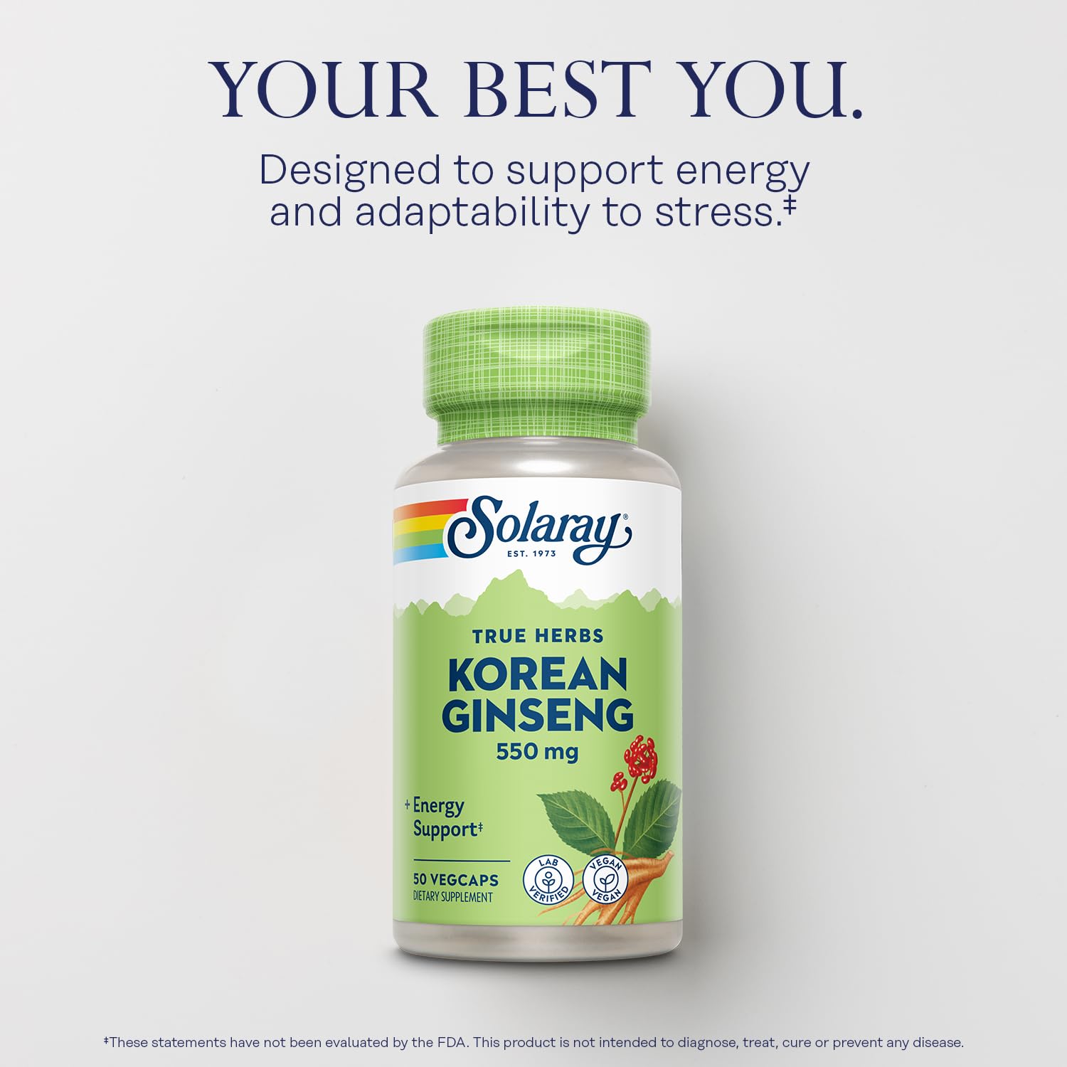 SOLARAY ginseng coreano 550 mg: uso diario para apoyo al manejo del estrés.
