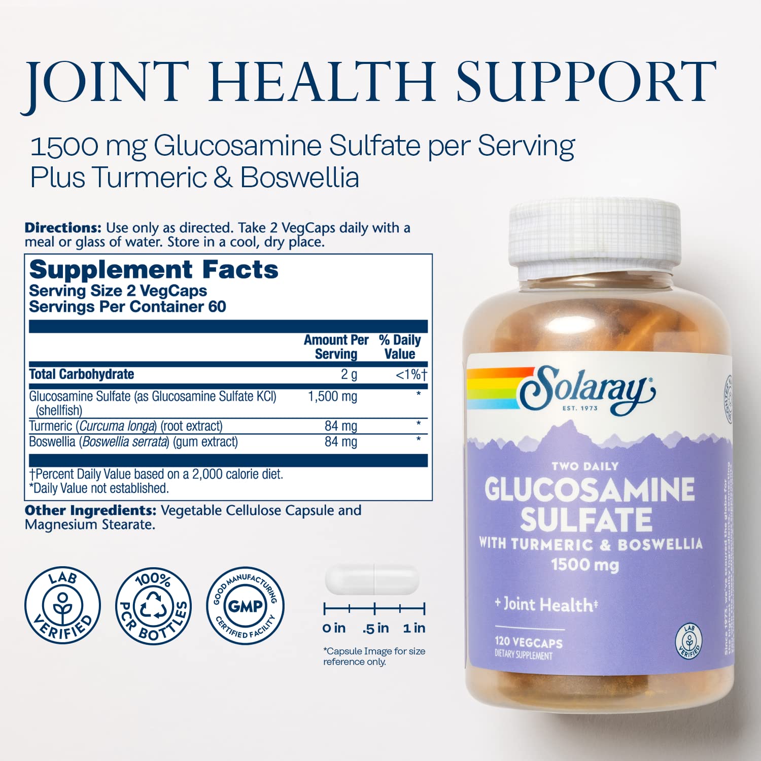 SOLARAY Glucosamine Sulfate 1500mg: cápsulas fáciles de tragar para movilidad diaria