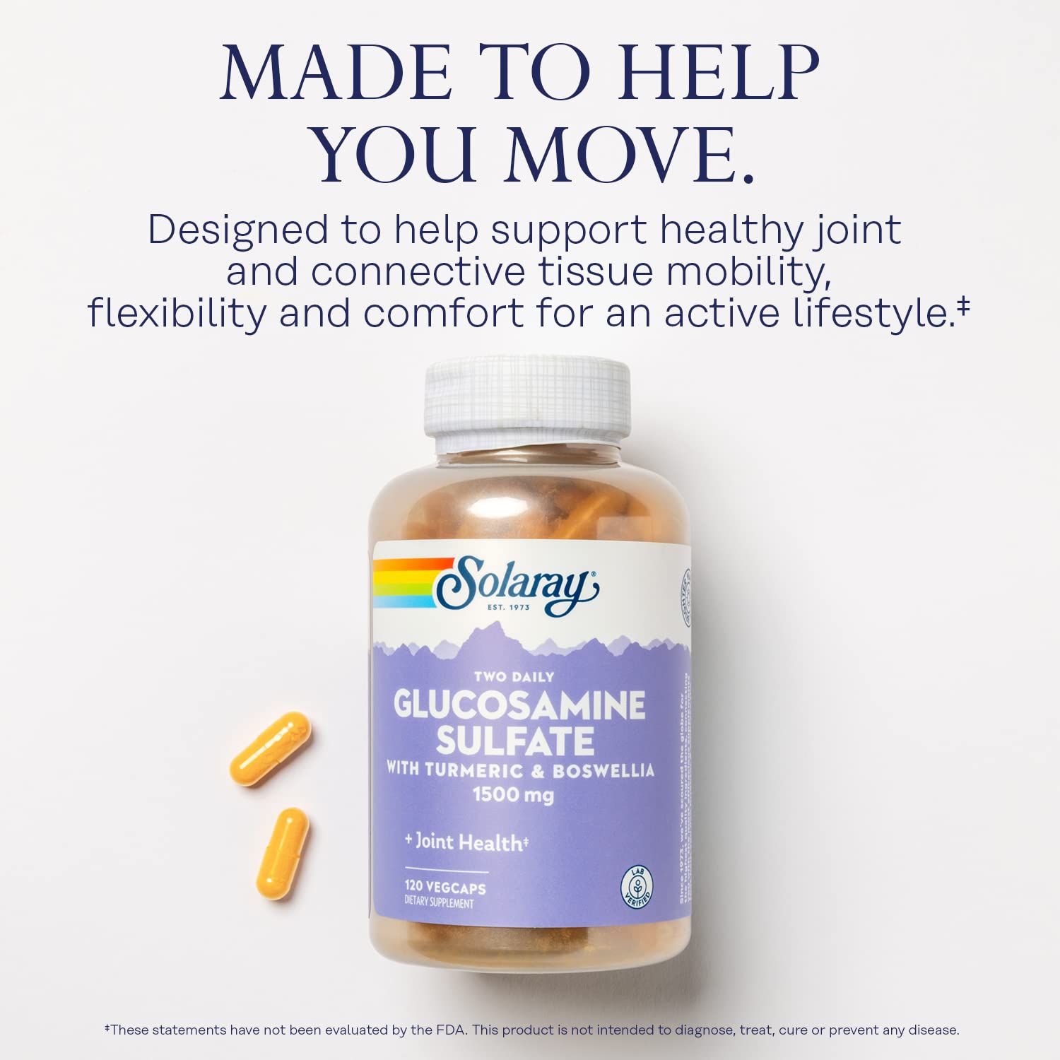 SOLARAY Glucosamine Sulfate 1500mg: cúrcuma y boswellia para apoyo de articulaciones
