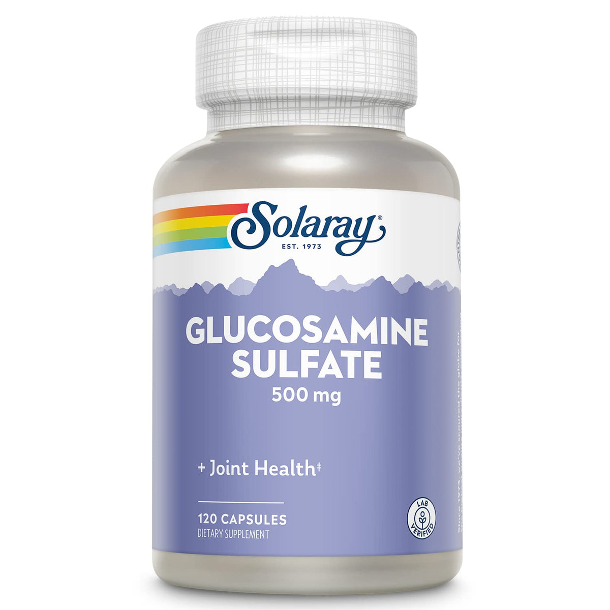 SOLARAY glucosamina sulfato 500 mg, botella frontal, posible apoyo a la salud articular.