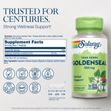 Etiqueta del frasco SOLARAY Goldenseal destacando ingredientes naturales