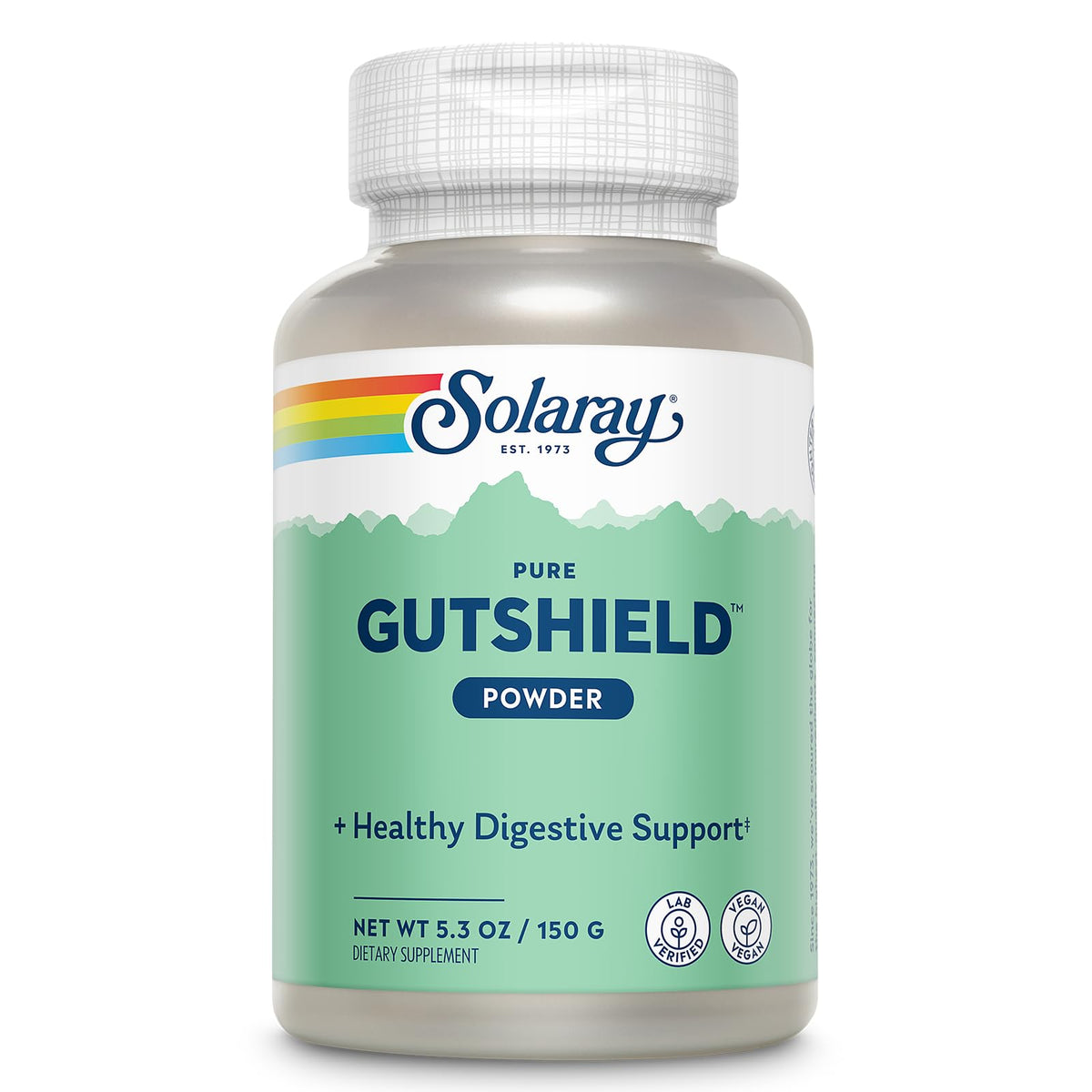 SOLARAY Gutshield polvo 150 g en envase eco para apoyar la salud digestiva diaria.