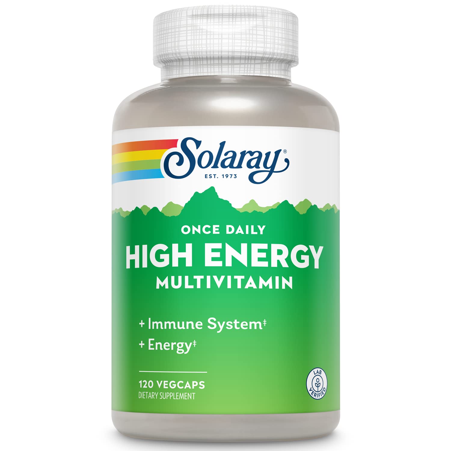 SOLARAY Multivitamínico de Alta Energía: etiqueta clara con información de ingredientes clave