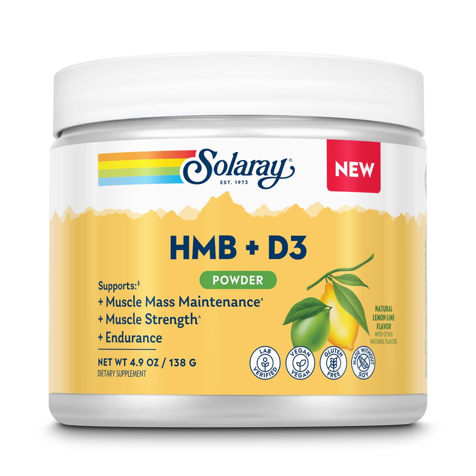 SOLARAY HMB Plus D3 envase: lectura clara de porciones para planificar la ingesta.