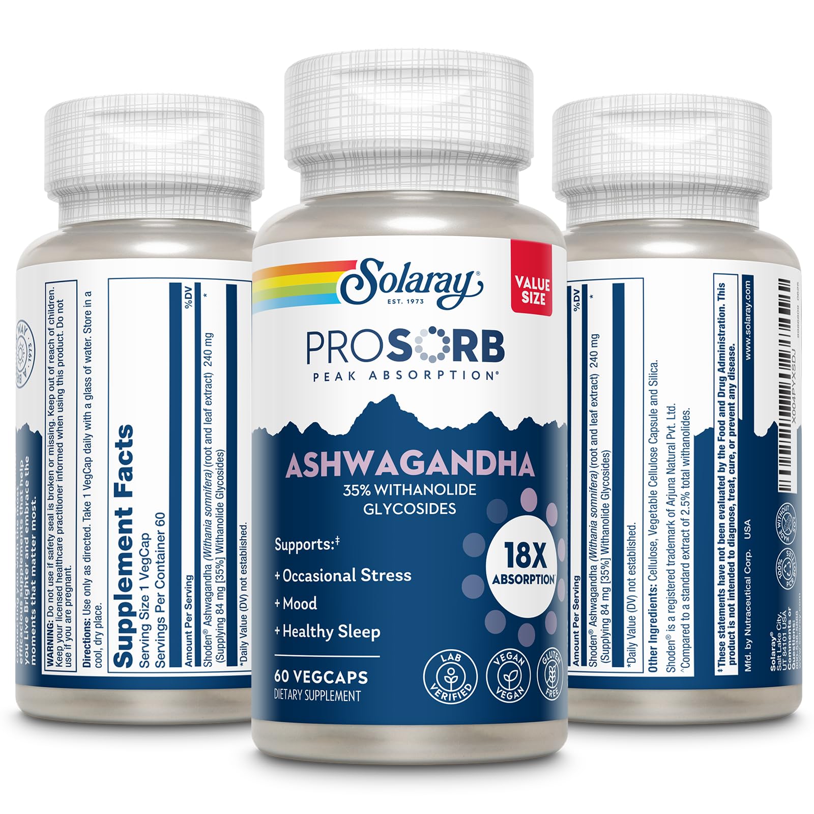 Hojas y raíces de ashwagandha en SOLARAY para apoyo natural