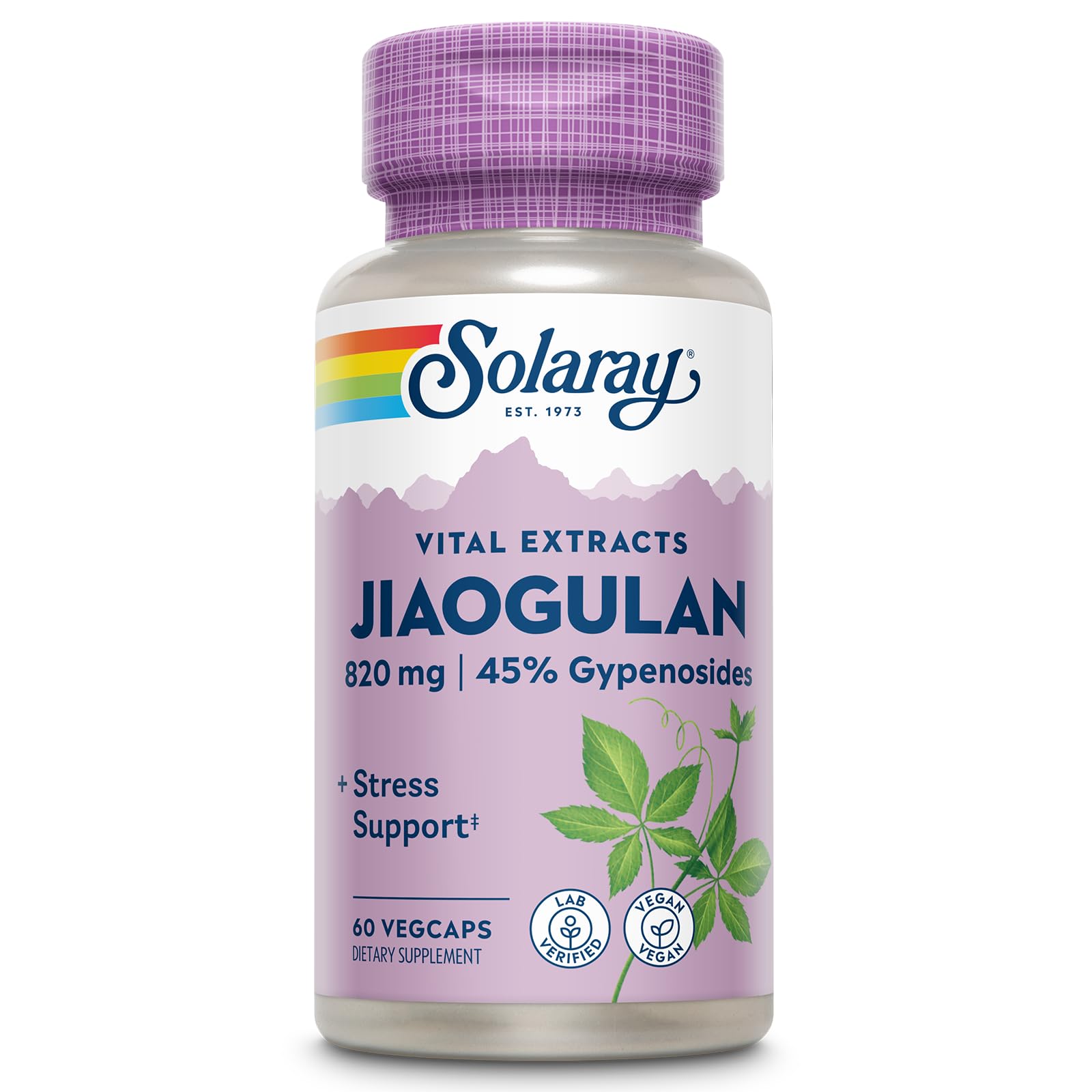 SOLARAY Jiaogulan, botella de cápsulas vegetales para apoyo ocasional al estrés