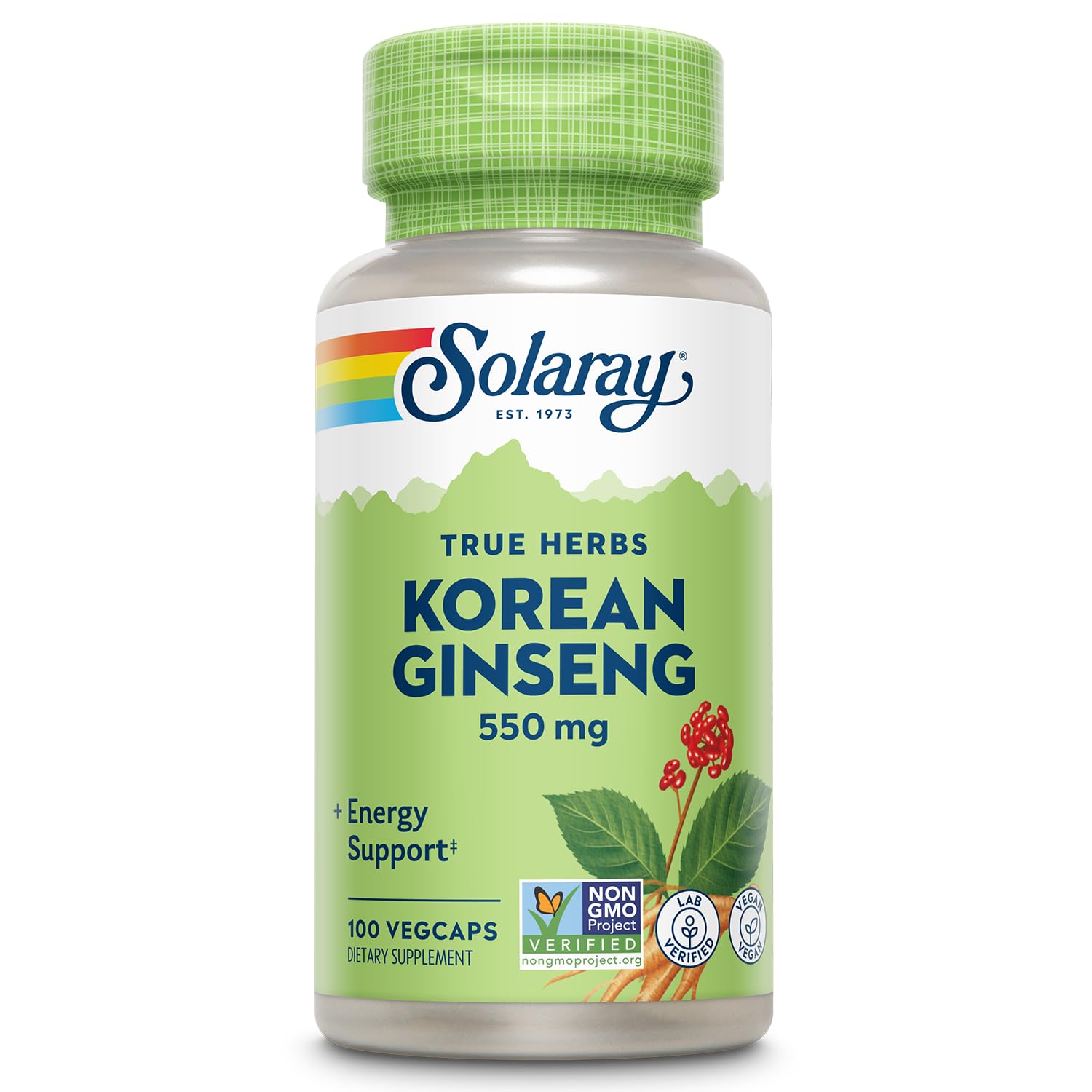 SOLARAY Ginseng Coreano bote: energía sostenida para tus días.