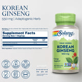 SOLARAY Ginseng Coreano cápsulas: soporte adaptógeno para gestionar el estrés.