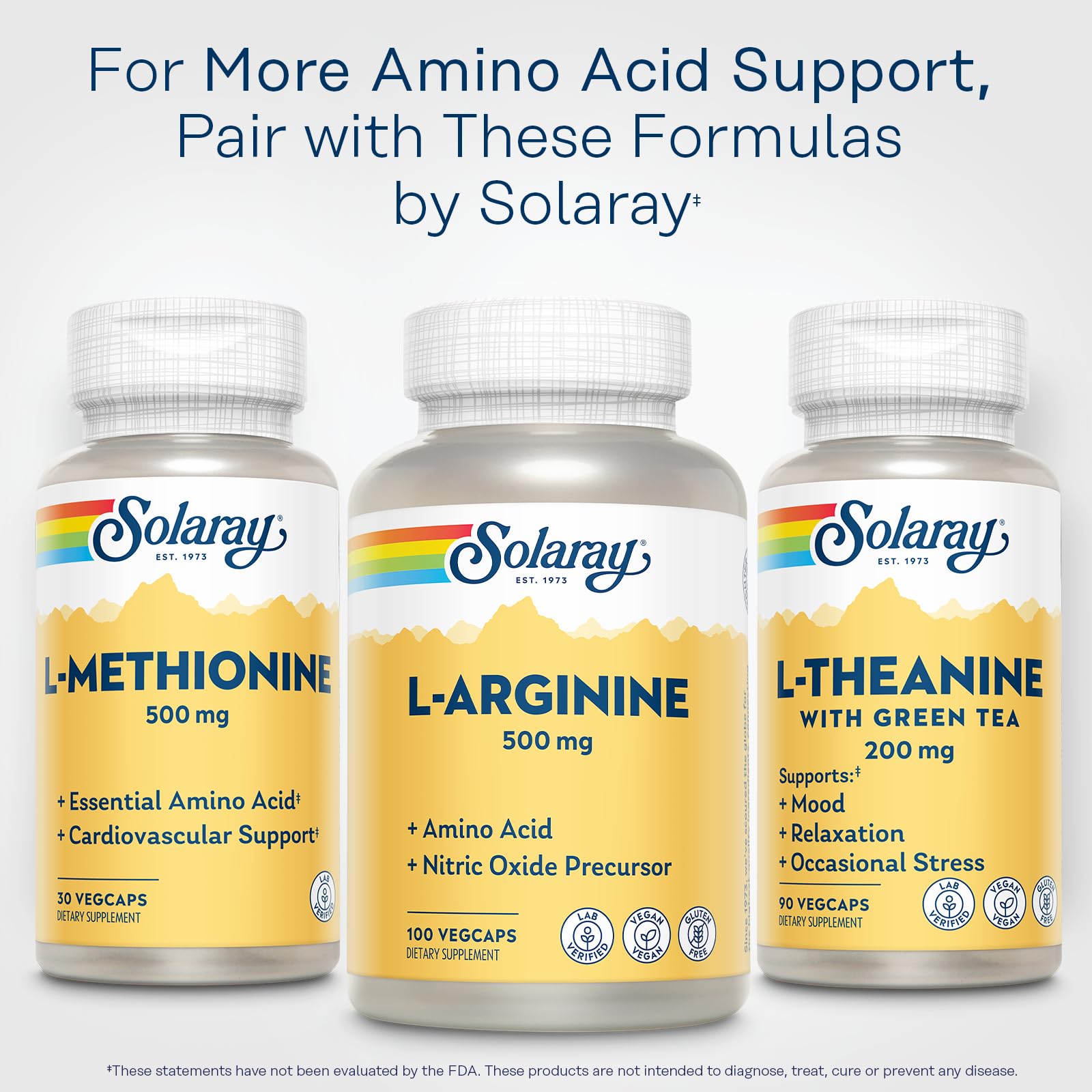 SOLARAY L-Arginina 500 mg, empaque eco-amigable y responsable