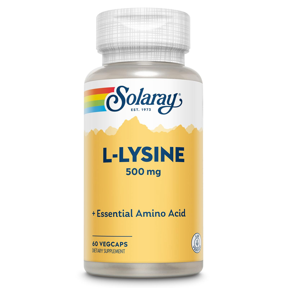 SOLARAY L-Lisina 500 mg, cápsulas veganas para bienestar diario.