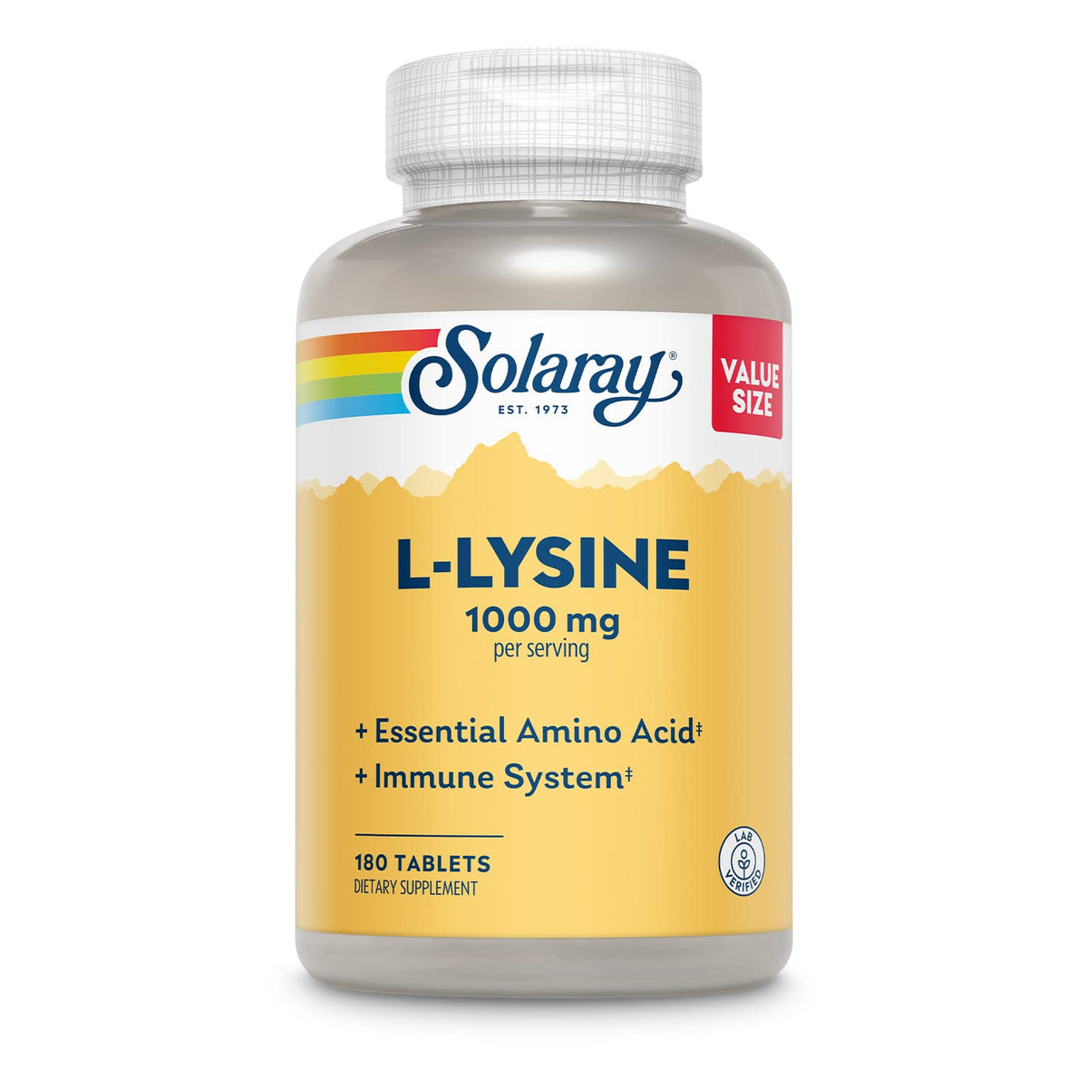 SOLARAY L-Lisina en botella frontal, apoyo diario para la vitalidad