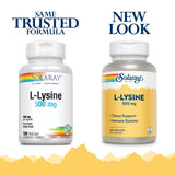 SOLARAY L-Lisina 500 mg, tapa y sello para conservación.