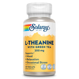 SOLARAY L-Theanine 200 mg en botella de VegCaps para apoyo del ánimo y relajación.