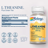 SOLARAY L-Theanine 200 mg etiqueta frontal para indicar ingredientes clave.