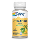 SOLARAY L-Theanine 200 mg gomitas masticables, empaque claro para relajación diaria.