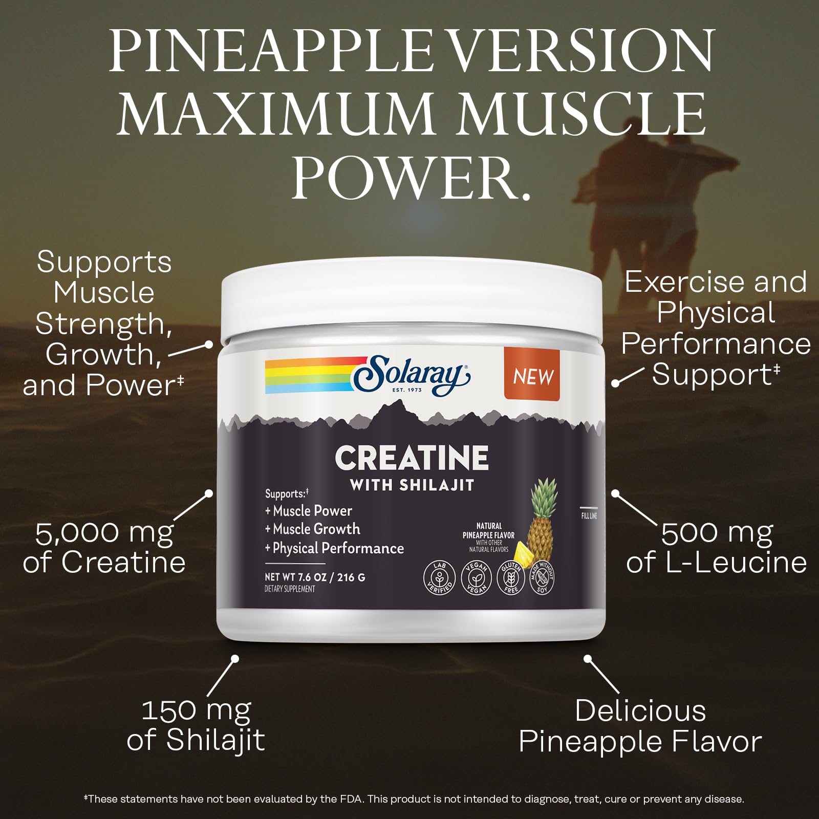 SOLARAY creatina con shilajit, mezcla en agua para bebida de entrenamiento.