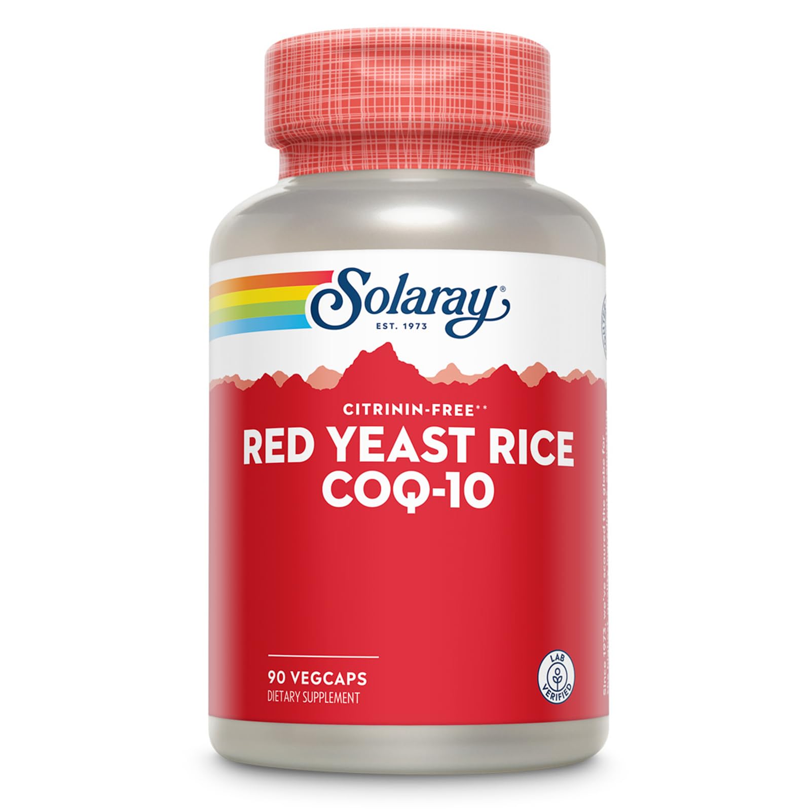 SOLARAY levadura roja de arroz en envase, posible apoyo para la salud cardiovascular.