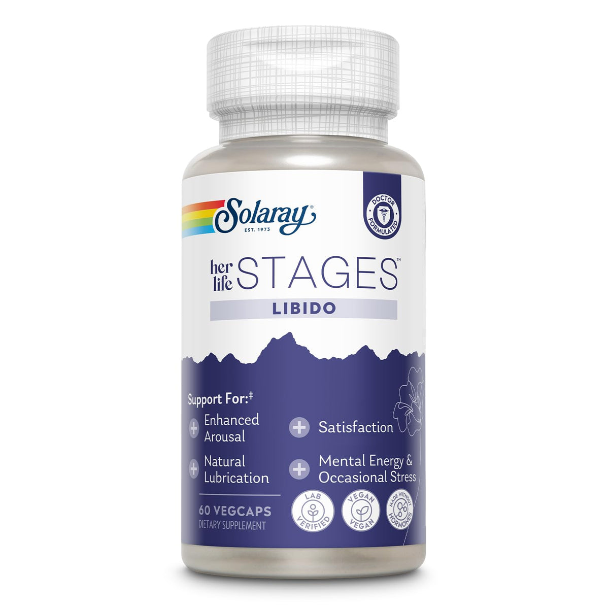 SOLARAY Libido por fases de la vida: botella con cápsulas para lubricación natural.