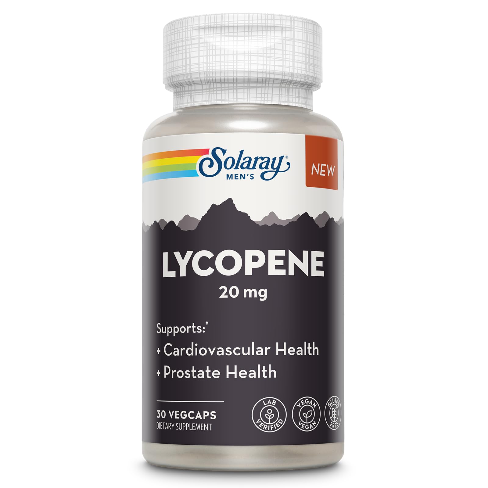 SOLARAY Licopeno 20 mg: botella con cápsulas y posible apoyo a la salud del corazón