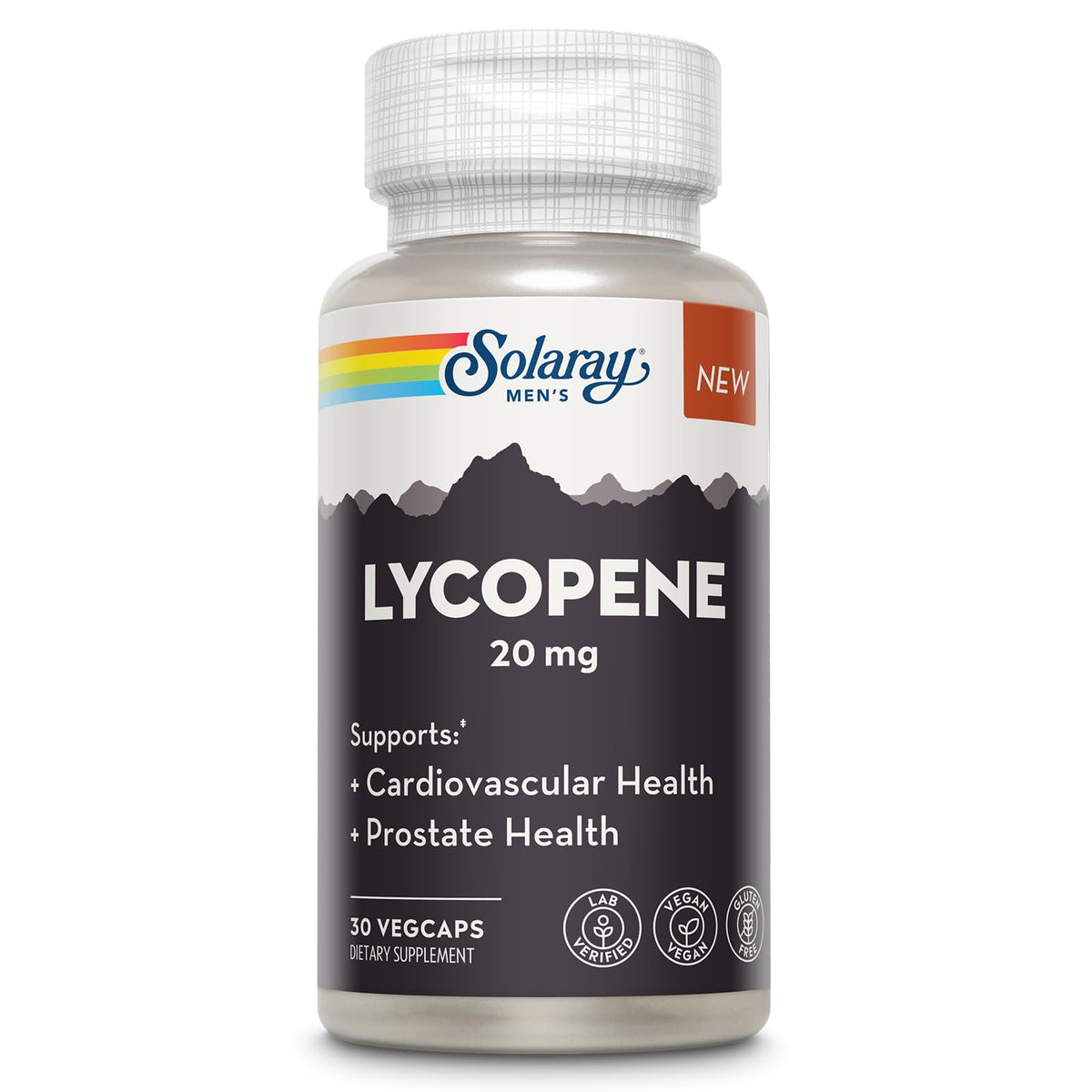 SOLARAY Licopeno 20 mg: botella con cápsulas y posible apoyo a la salud del corazón