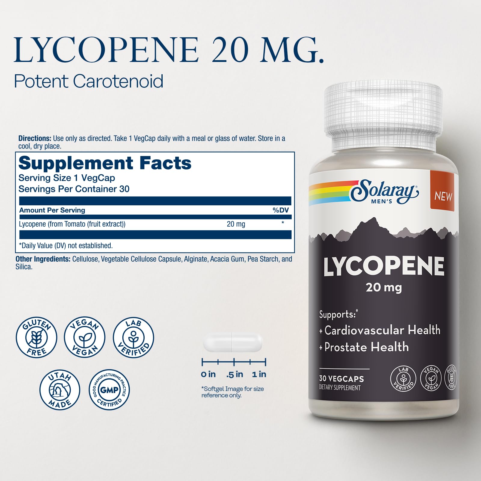 SOLARAY Licopeno 20 mg: cápsulas y uso diario para la salud prostática
